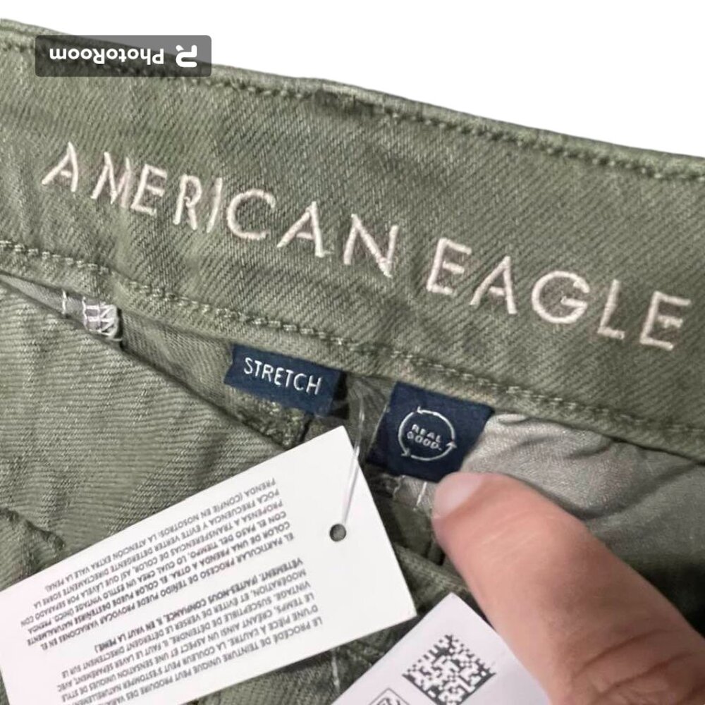 American Eagle NWT Cargo Curvy Stretch High-Rise Baggy Wide Leg Army Gre… - Picture 14 of 16